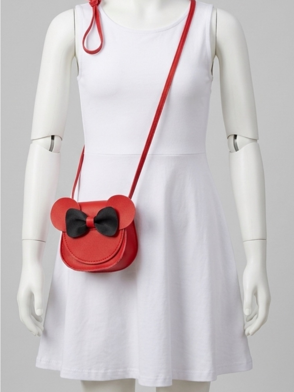 Kids Red Minnie-Ears Crossbody Purse with Black Bow